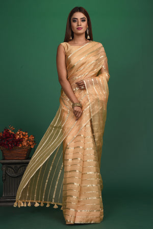 Lengha saree, Cream georgette asian festival sarees, Round neck blouse