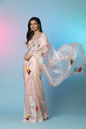 Copper Pink Woven Banarasi Satin Tissue Silk Saree – MySilkLove