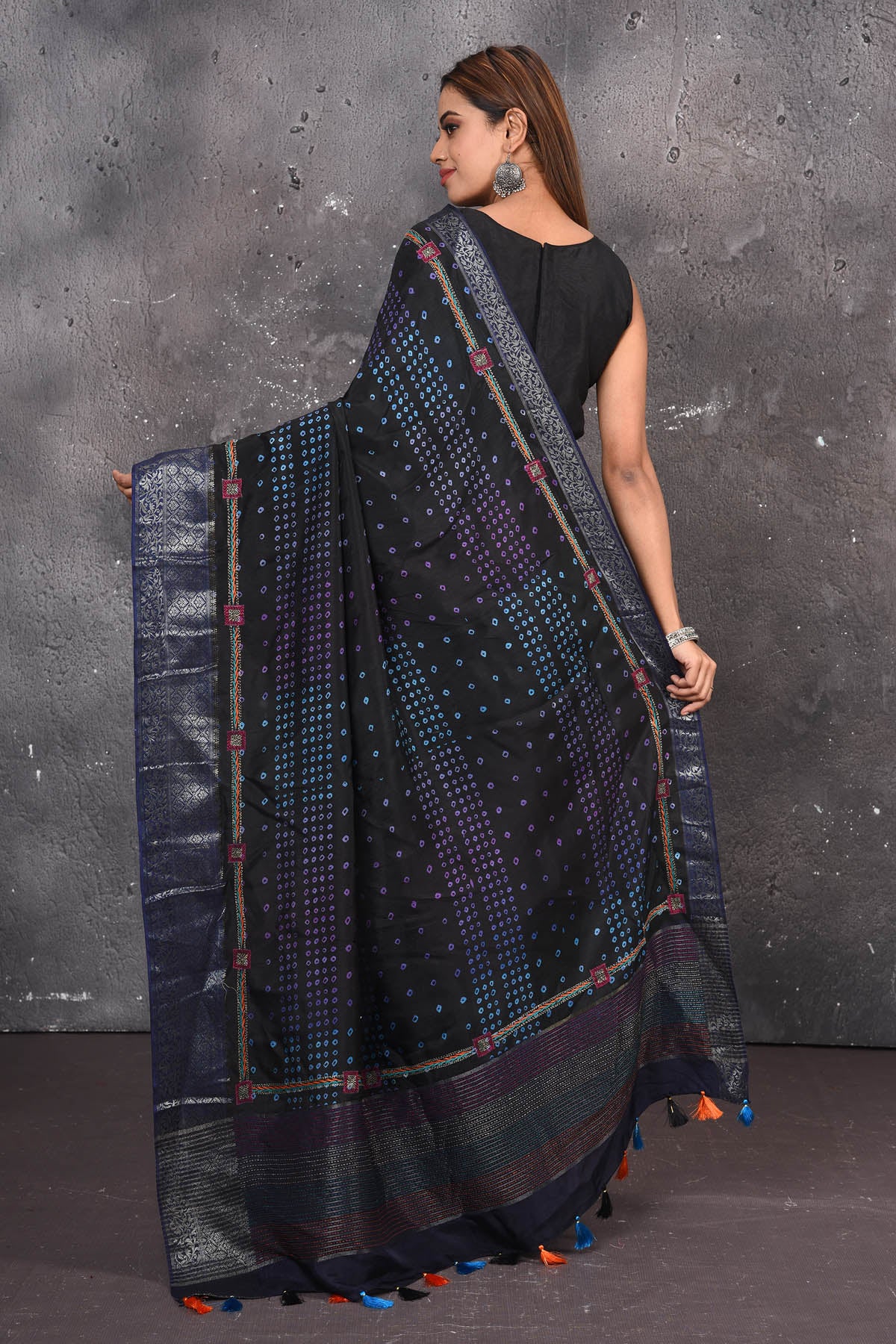 Buy Saree Mall Black & Blue Saree With Unstitched Blouse for Women Online @  Tata CLiQ