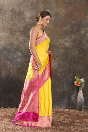 Yellow and Pink Patola Handloom Dola Silk Saree With Embroidered Blous –  MySilkLove