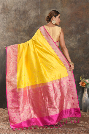 Rani Pink and Mustard Yellow Designer Silk Saree