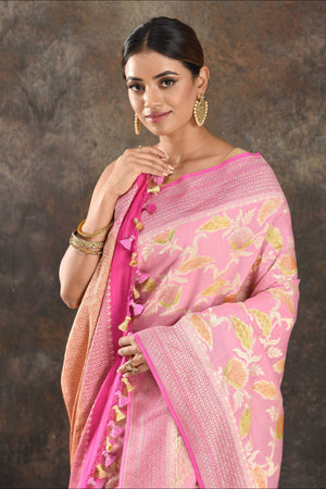 Banarasi Silk Floral Brocade Pastel Pink Saree | Kankatala