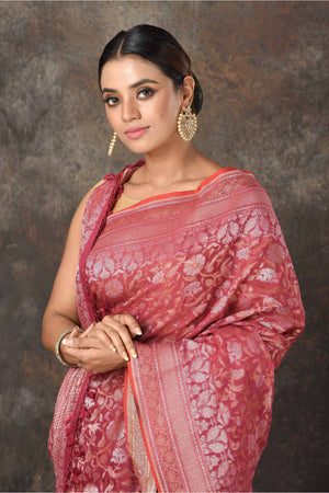 Buy Banarasi Silk Works Blue Kanchi Silk Jamdani Tissue Paithani Saree with  Unstitched Blouse online