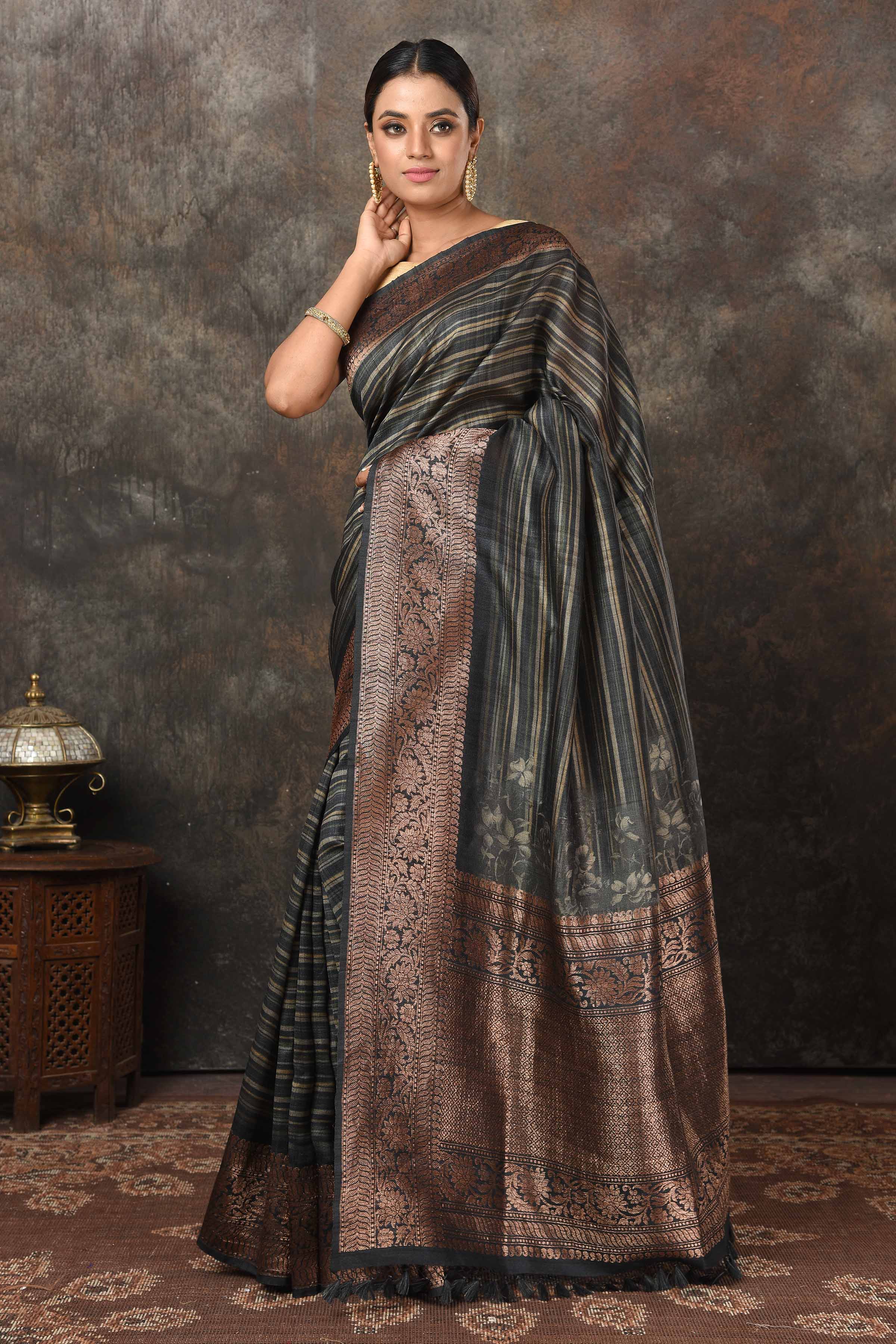 Black Silver Zari Meenakari Banarasi Pure Katan Silk Saree – HOLYZARI LLC