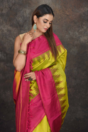 Buy Orange Kanjivaram Silk Saree Online in USA with Red Temple Border –  Pure Elegance