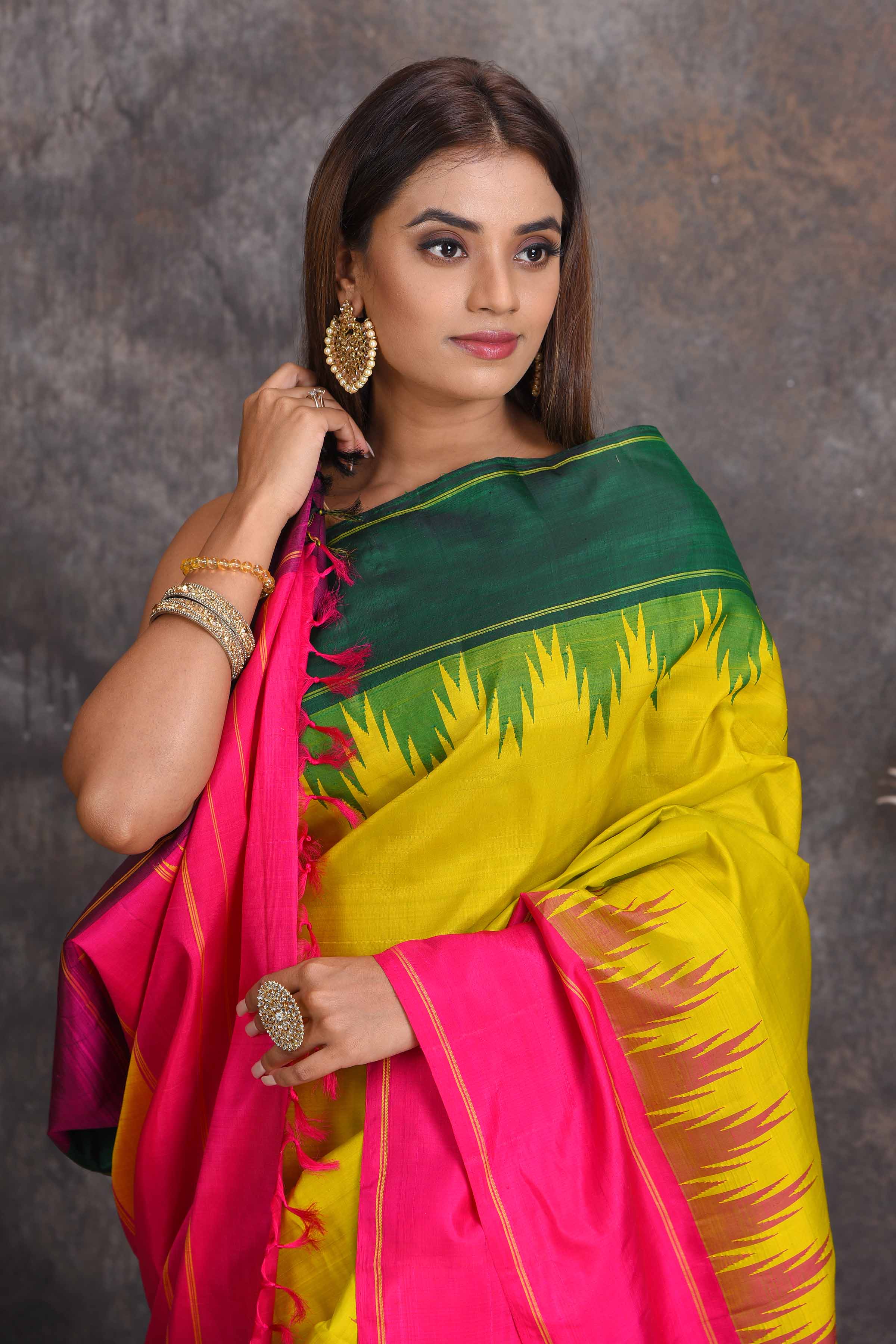 Aura brand pure silk temple border sarees | Buy Online Pure SIlk Sarees