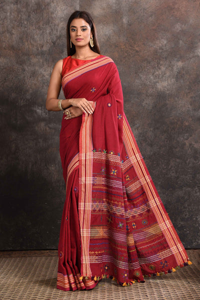 Buy Beautiful Blood Red Lambani Khaddi Cotton Saree Online in USA – Pure  Elegance