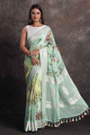 Buy beautiful ombre green floral georgette sari online in USA with zari border, Be a vision of ethnic elegance on festive occasions in beautiful designer sarees, silk sarees, handloom sarees, Kanchipuram silk sarees, embroidered sarees from Pure Elegance Indian saree store in USA. -full view