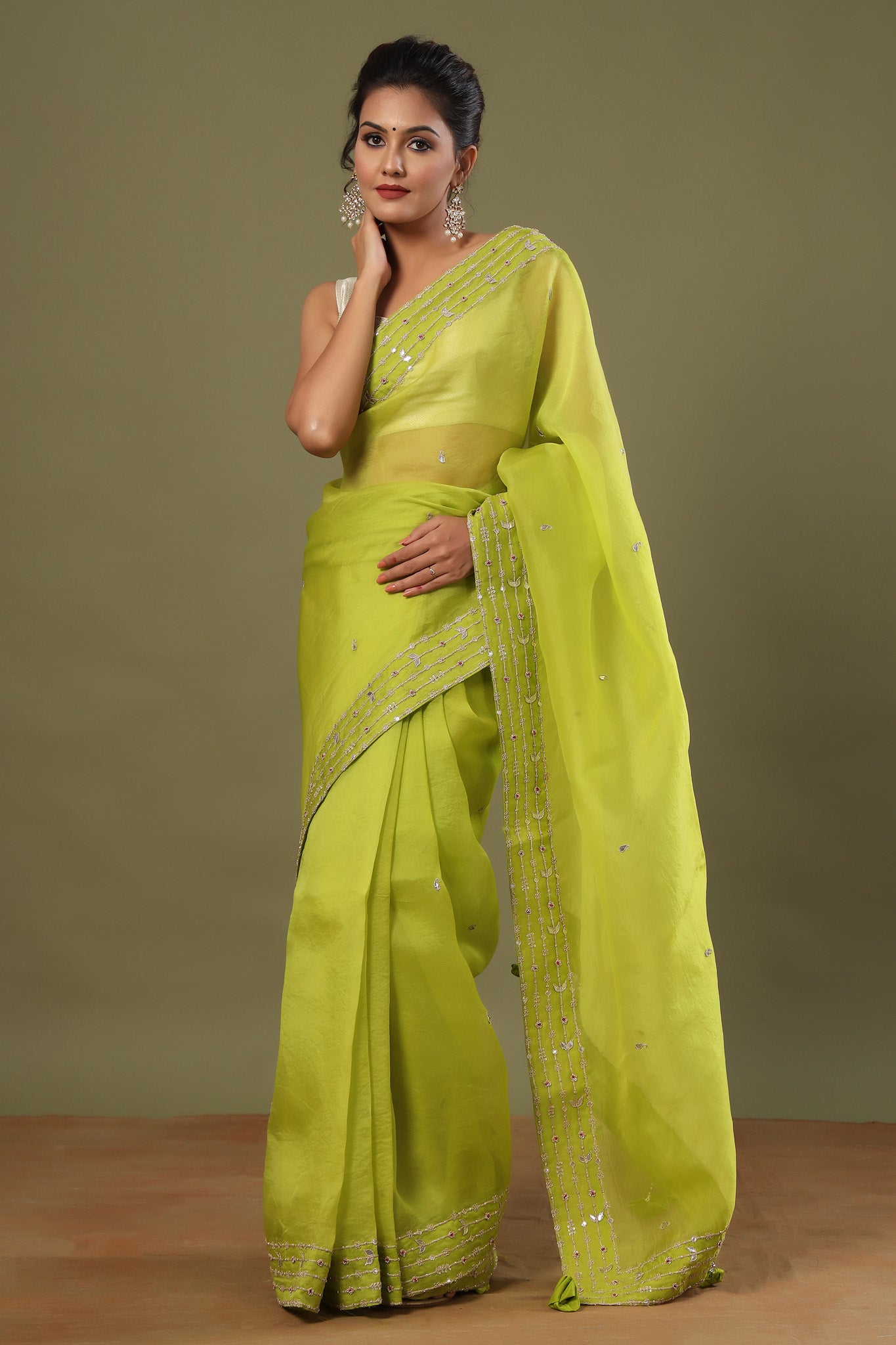 Lemon Green & Viloet Dip-Dyed Kota Saree | RK270