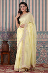 Shop stunning lemon yellow embroidered organza silk sari online in USA. Make a fashion statement at weddings with stunning designer sarees, embroidered sarees with blouse, wedding sarees, handloom sarees from Pure Elegance Indian fashion store in USA.-full view