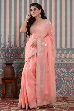 Scintilla Golden Organza Silk Saree With Snazzy Blouse Piece –  LajreeDesigner