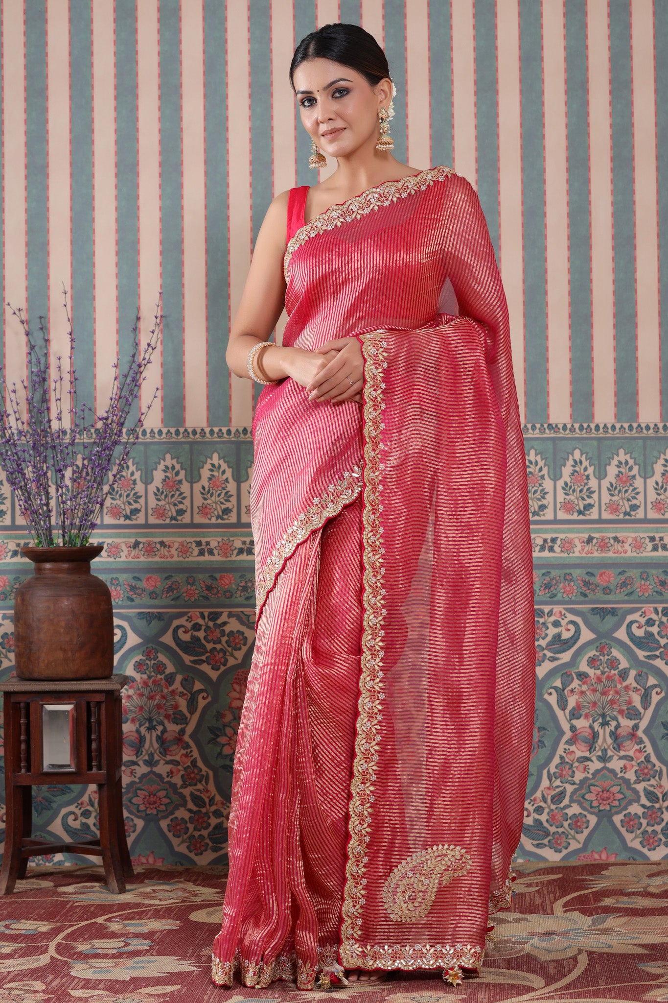 Handwoven Pink Tissue Saree