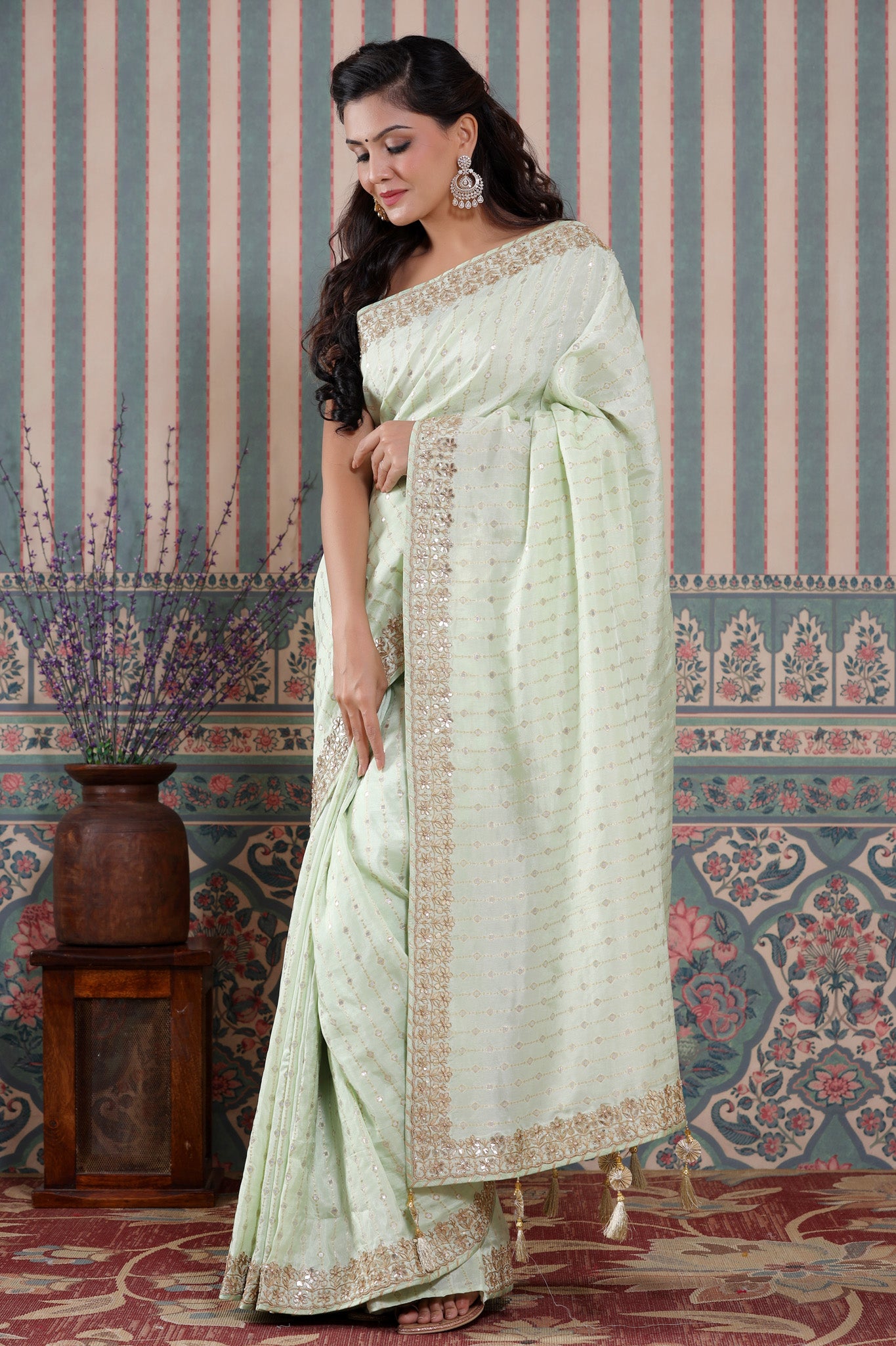 Rang Roop Mint Green Organza Full Embroidered Work Wedding & Party Wear  Designer Saree - Zakarto