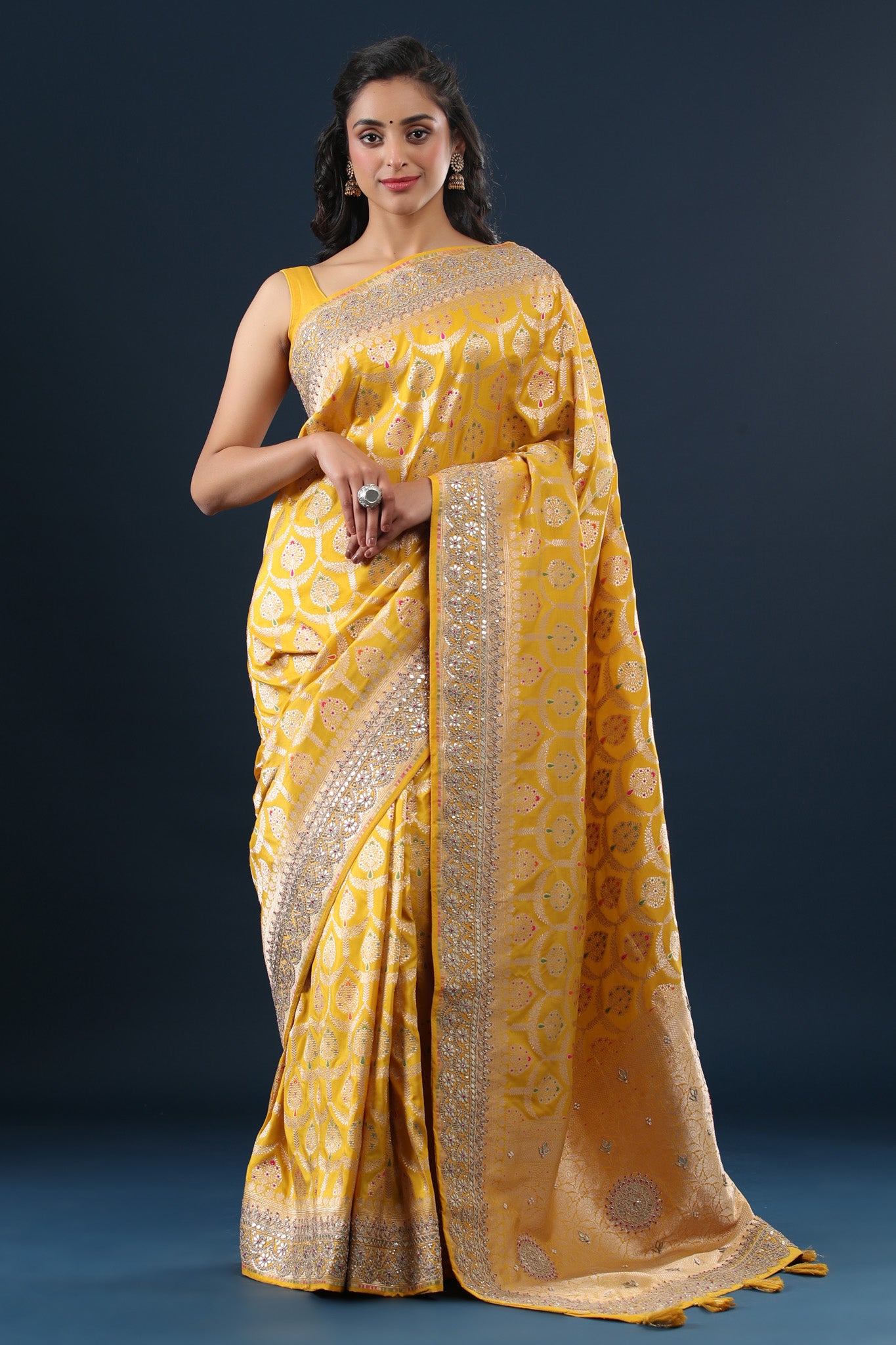 Yellow Color Soft Banarasi Silk Saree With Golden Zari Work - Navshtri  Family