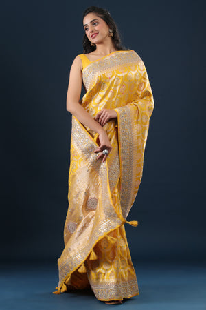 Impeccable Banarasi Silk Yellow Contemporary Saree