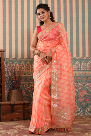 Buy Peach Gotapatti Georgette Saree - Koskii