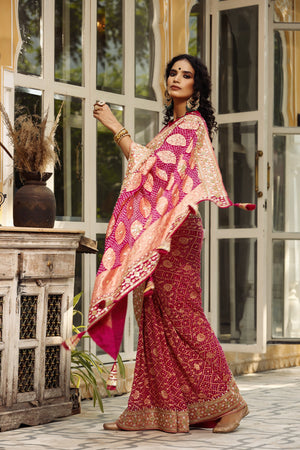 Buy Red Embroidered Georgette Banarasi Saree Online in USA – Pure Elegance