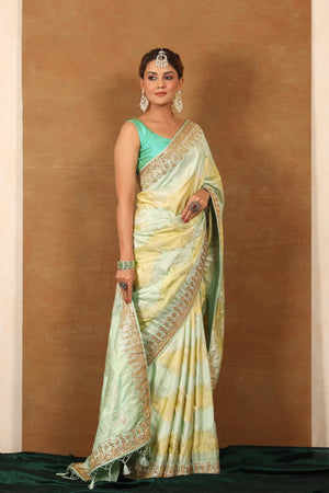 Buy Mint Green Saree In Chiffon With Thread And Beads Embroidered Floral  Motifs Online - Kalki Fashion