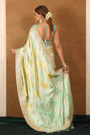 Buy Mint Green Chanderi Saree Online in India - Ambraee