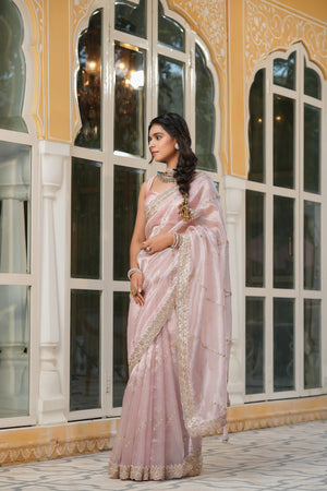 Pastel Pink Saree in Pure Kanjeevaram Silk - Clothsvilla