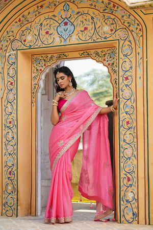 light pink Plain Women Georgette Saree