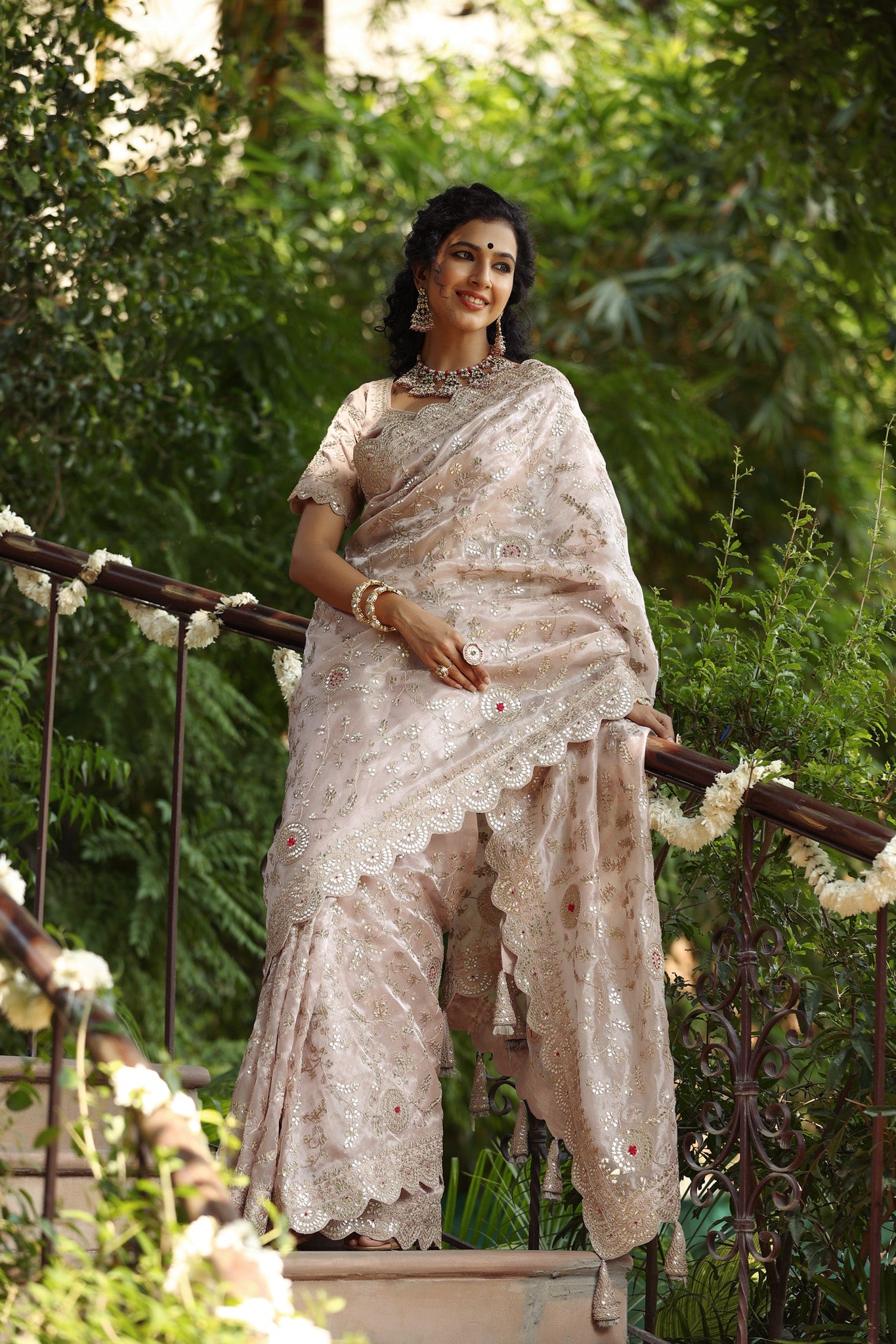 Buy stunning cream heavy embroidery tissue silk saree online in USA with saree blouse. Make a fashion statement at weddings with stunning designer sarees, embroidered sarees with blouse, wedding sarees, handloom sarees from Pure Elegance Indian fashion store in USA.-saree