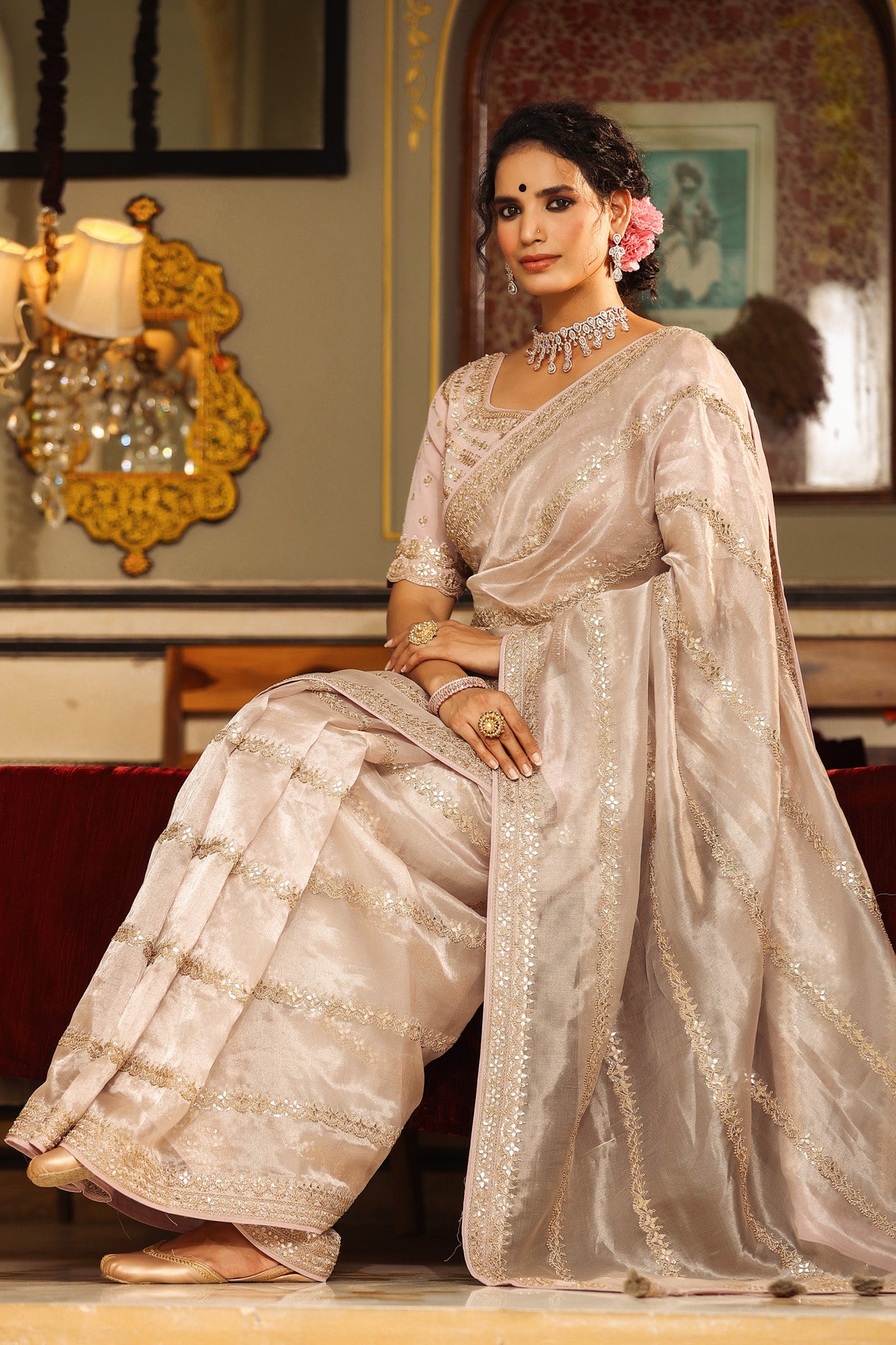 Cream sale wedding saree