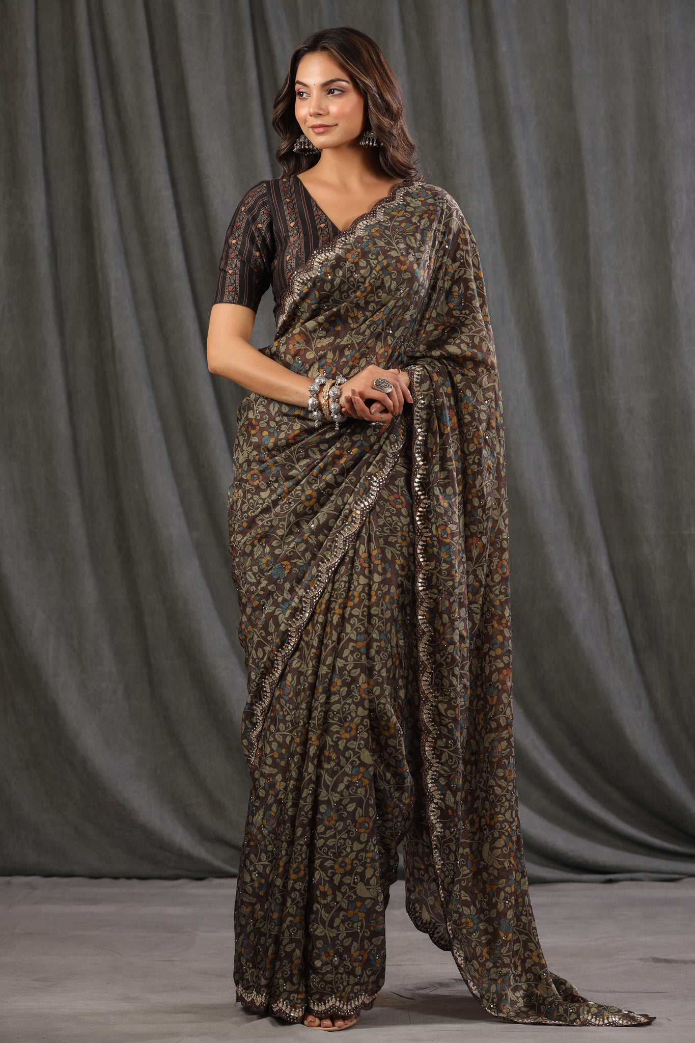 Sita - Dark Brown Semi Silk Saree – Ivalinmabia