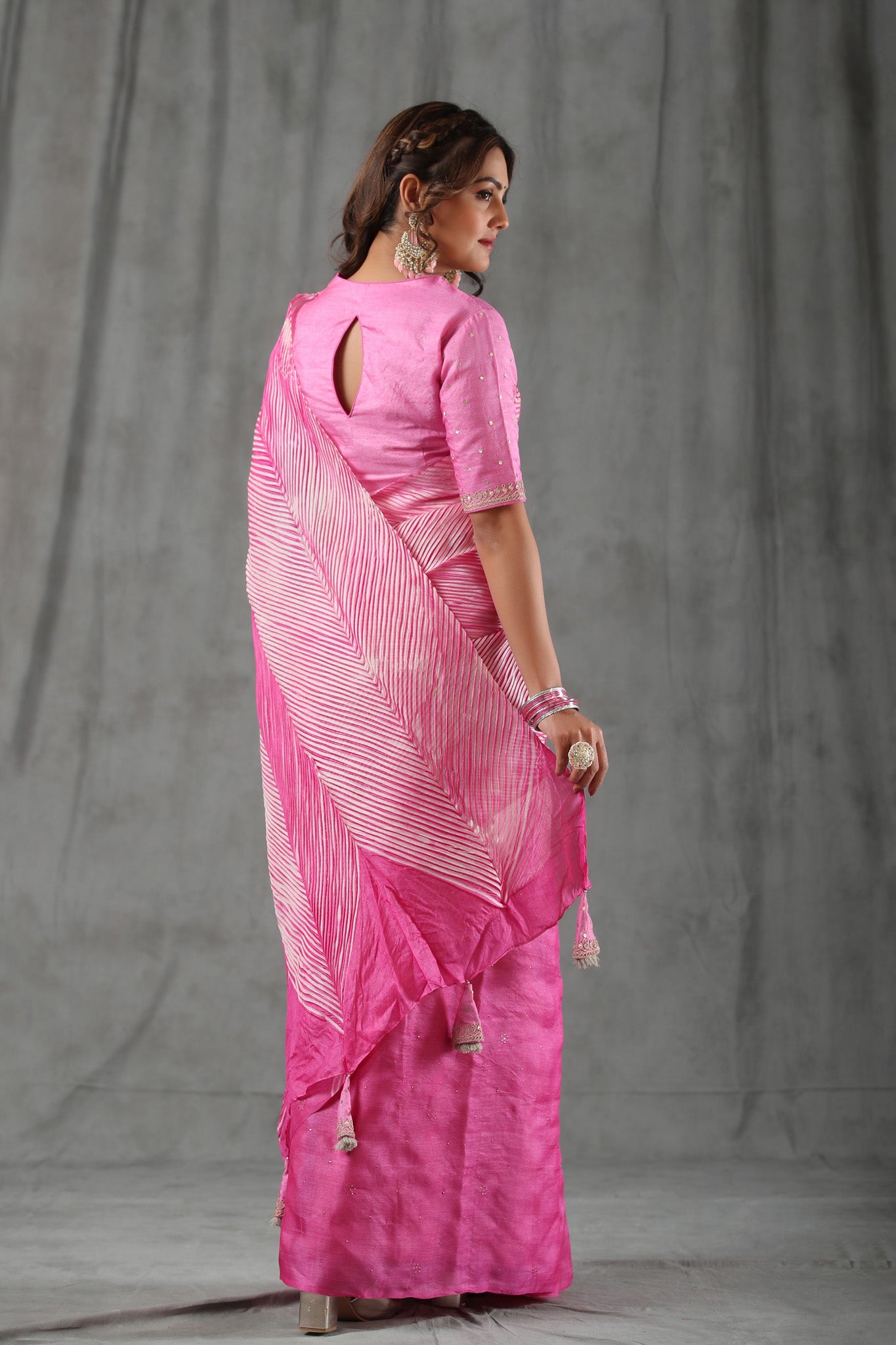 Buy Rose Pink Linen Designer Saree With Matching Blouse for Women Tradition  Wear Indian Authentic Designer Saree for Women Summer Online in India - Etsy