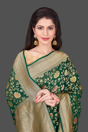 SF - Dark green color Lichi Silk Saree