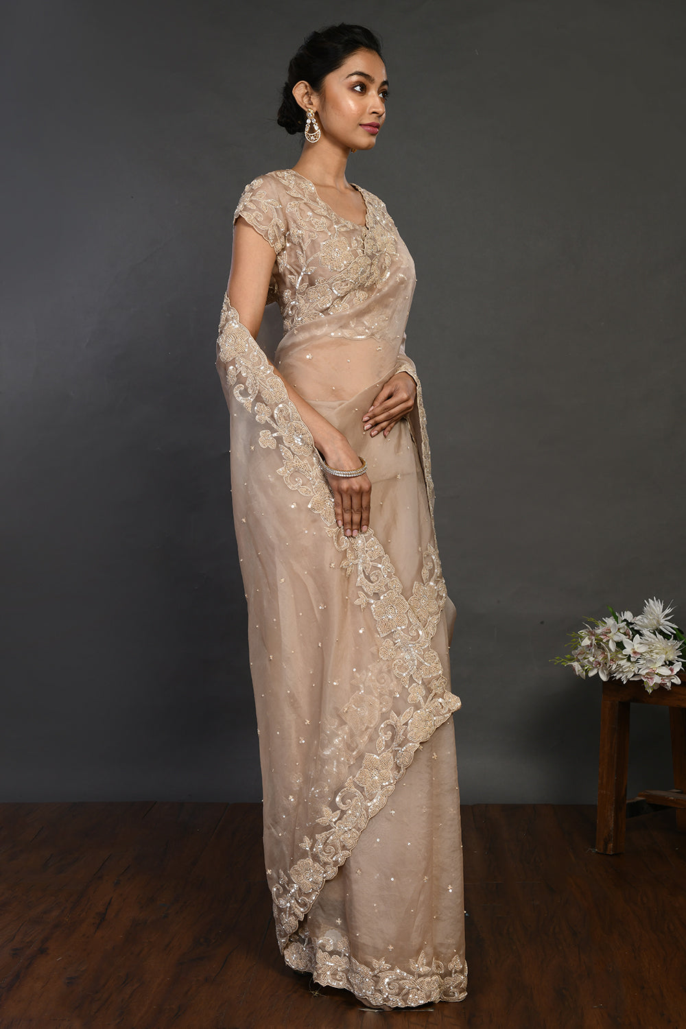 Buy Beige Aditi Embroidered Saree With Unstitched Blouse Online - RI.Ritu  Kumar UAE Store View