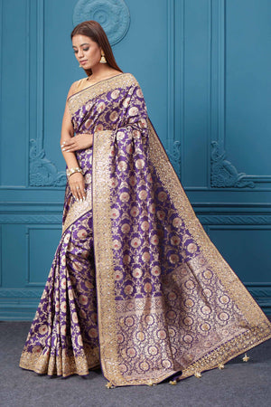 Delectable Purple Soft Banarasi Silk Saree With Gratifying Blouse Piec –  SilkFolks