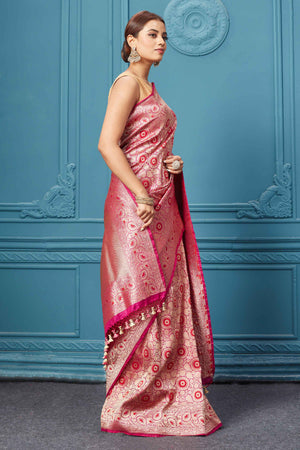 Shop Printed Cotton Silk Dark Pink Saree SARV152852