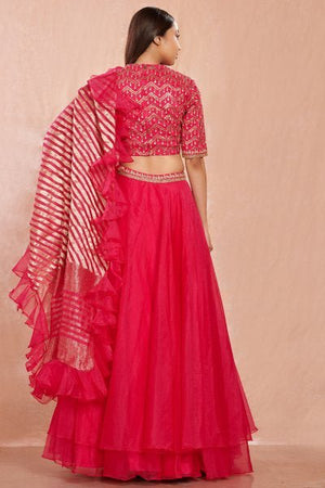 30Z164-RO rani red organza Lehenga with dupatta