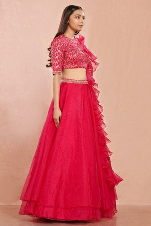 30Z164-RO rani red organza Lehenga with dupatta