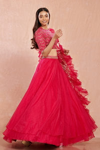 30Z164-RO rani red organza Lehenga with dupatta