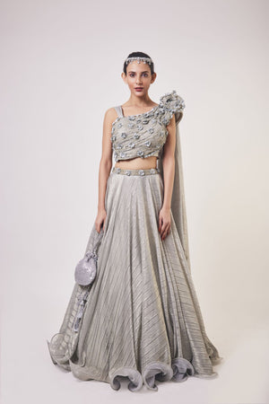 Buy Off White And Grey Net Lehenga Choli With Dori Work Online - LLCV01130  | Andaaz Fashion