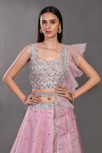 Glossy Pink Color Soft Net Base Sequins Lehenga Choli For Party