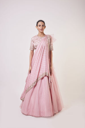 30Z103-RO Pink organza Lehenga with ruffle dupatta