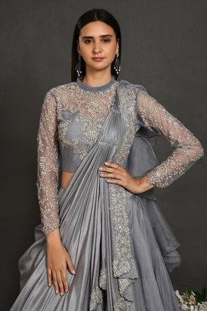 30Z170-RO grey organza Lehenga with dupatta