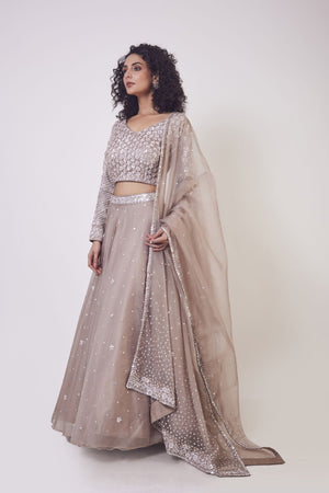 Lehenga Kameez Dupatta Silver Bridal Dress Pakistani – Nameera by Farooq