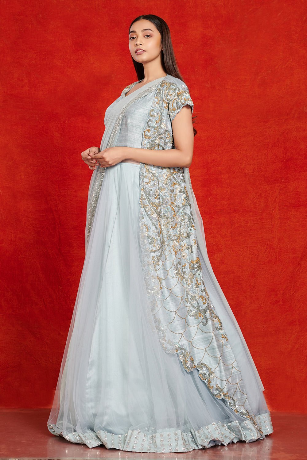 Buy White Tussar Silk Embroidery Sequins Ombre Lehenga And Jacket Set For  Women by Naintara Bajaj Online at Aza Fashions.