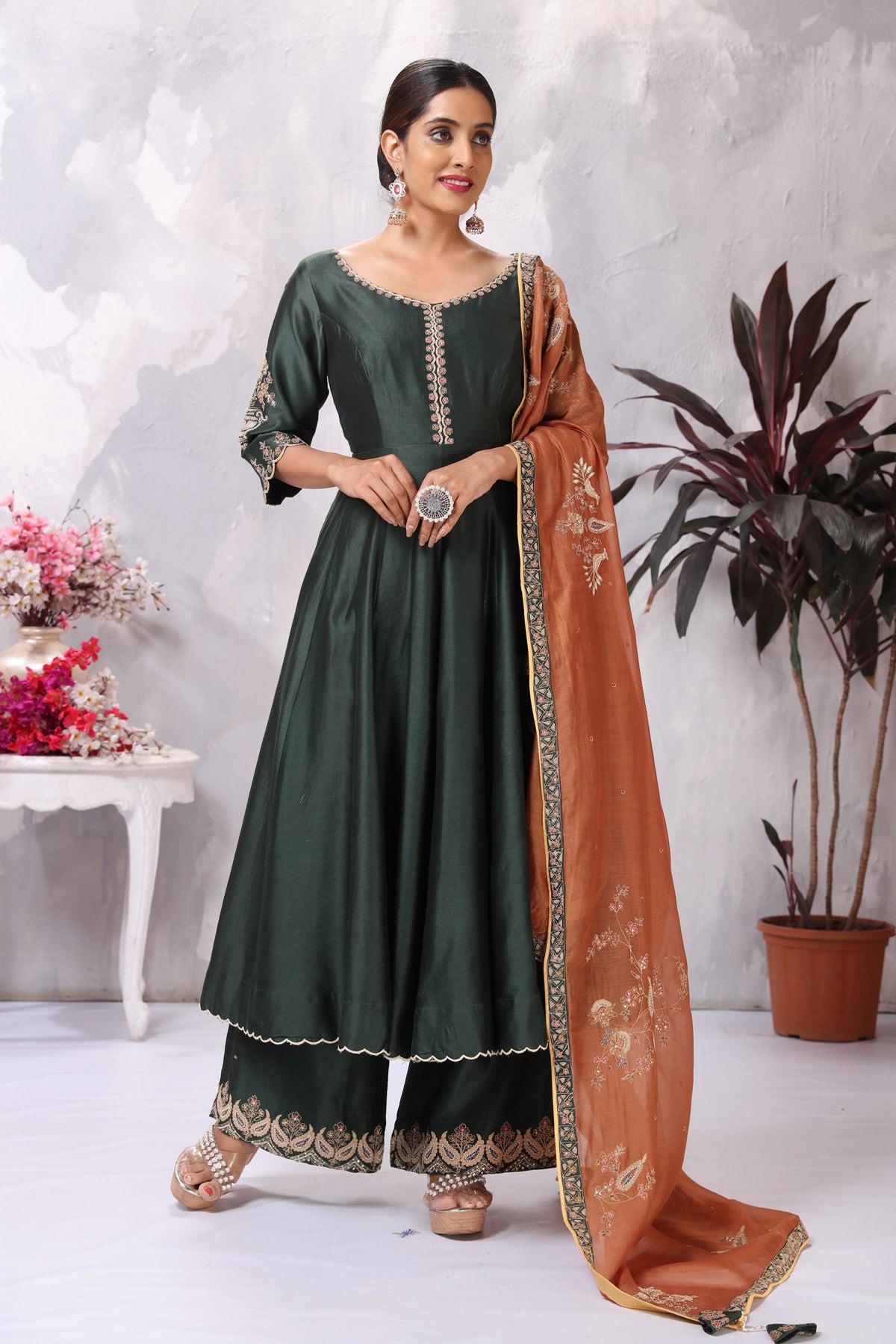 Dark Green Sequence Embroidered Anarkali Suit - Vasu Sarees - 4159538